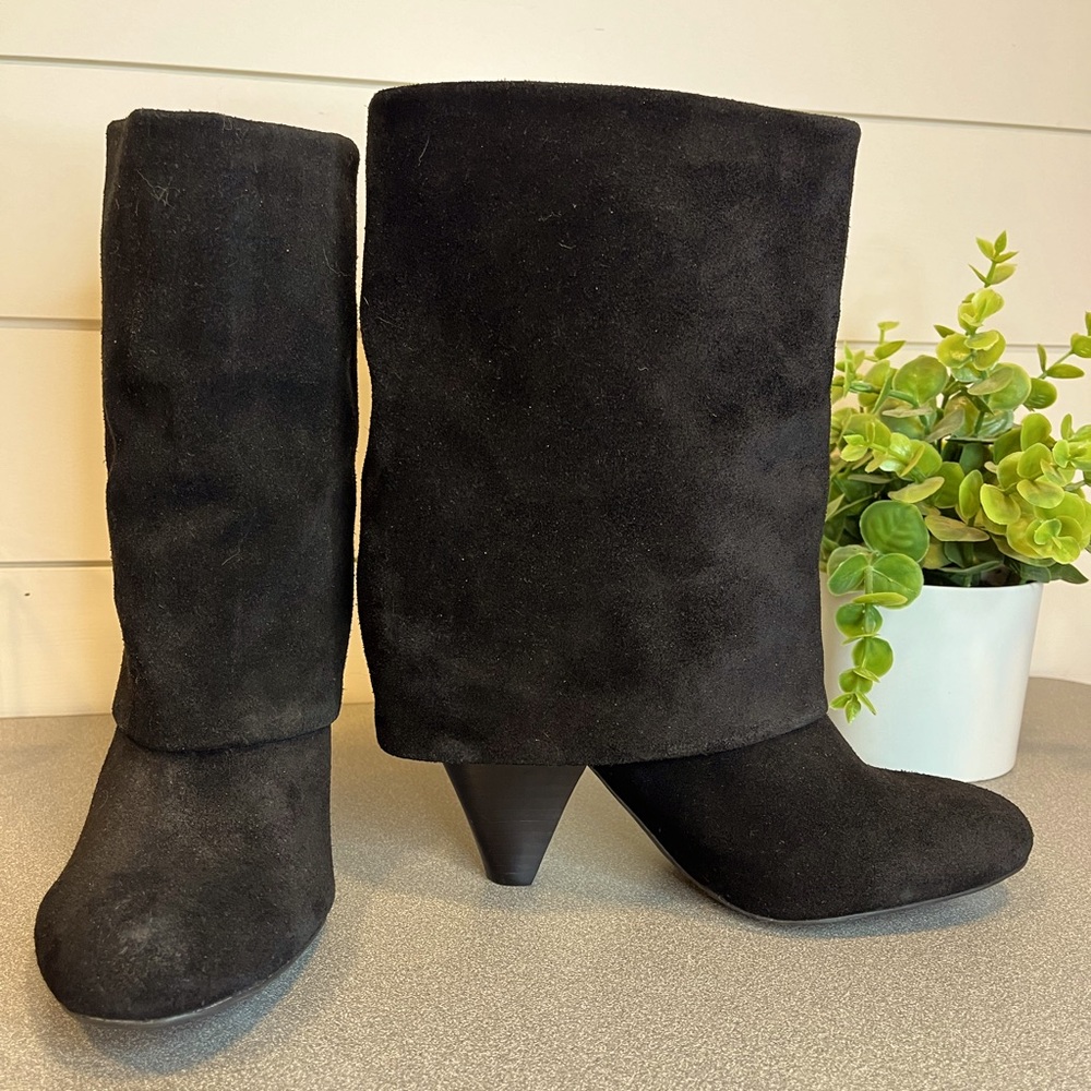 GIANNI BINI Womens Size 7.5 M Black Suede Fold Over Fashion Boots EUC